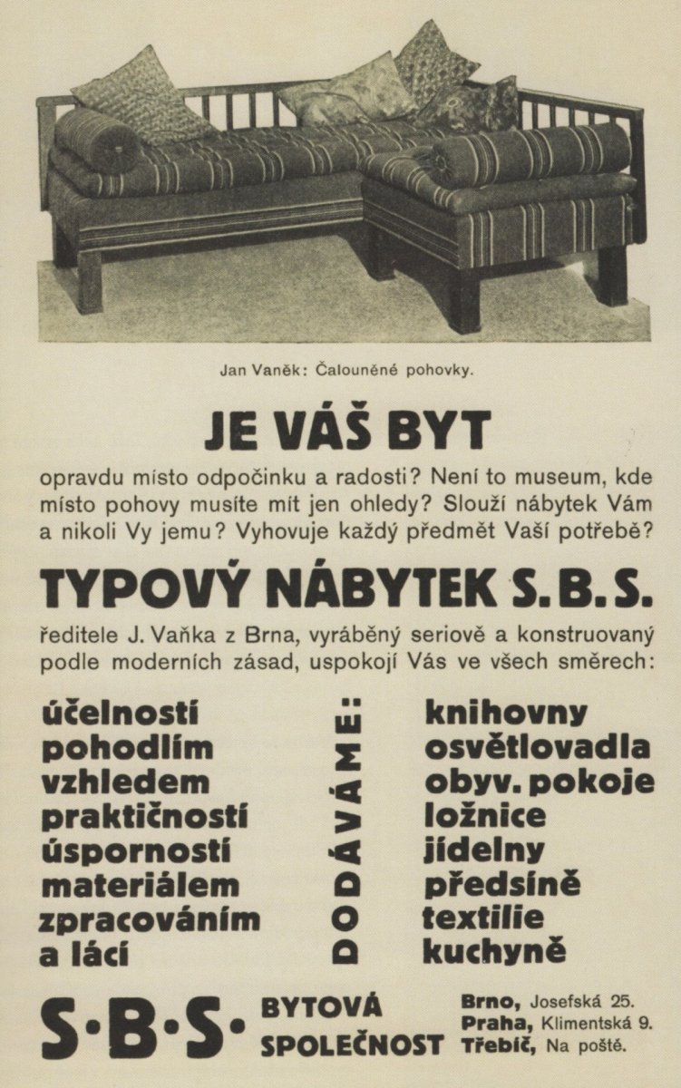 Reklama firmy Standard bytová společnost Brno-Praha 1927
