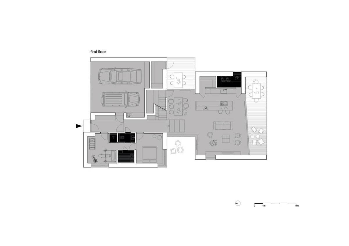 plusminusarchitects, Vrakuňa house, půdorys 1. PP – foto
