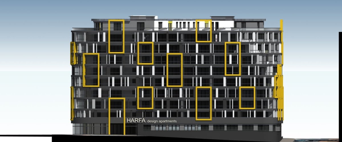 Polyfunkční dům Harfa Design Residence, pohled