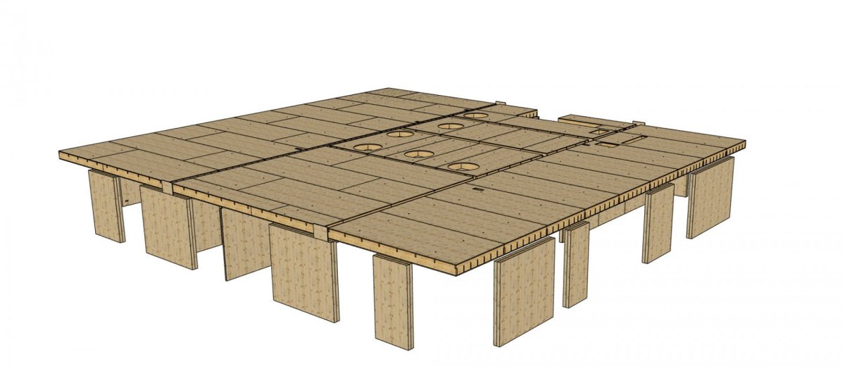 Komunitní centrum Mírová, Mnichovo Hradiště, PROJEKTIL ARCHITEKTI - prostorový model konstrukce.