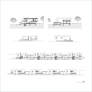 Bytový dům - řez a pohledy (Obytný soubor Dolina v Lysolajích, knesl kynčl architekti)