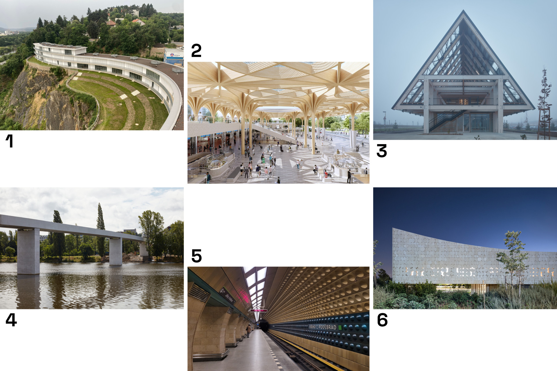 1. Barrandovské terasy, Kuba & Pilař architekti 2. Šťastný hlavák, návrh na přestavbu prostoru kolem Hlavního nádraží v Praze, Henning Larsen 3. Kloboucká Lesní, mjölk architekti 4. lávka Holešovice - Karlín, Petr Tej, Marek Blank, Jan Mourek 5. rekonstrukce stanice metra Jiřího z Poděbrad 6. Izraelská národní knihovna v Jeruzalémě, studio Herzog & de Meuron