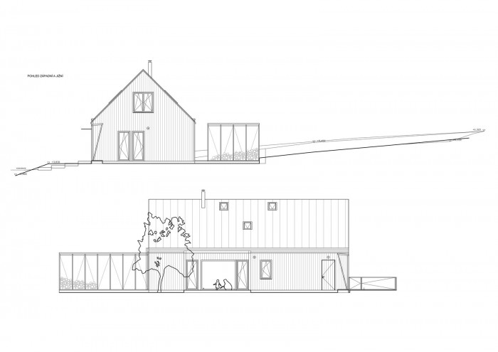 Architektonické studio Markéta Bromová, Rodinný dům Jiřetín pod Jedlovou, pohled S a V – foto
