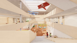 Vizualizace školy na Rohanském ostrově. Stát bude 970 milionů korun - do rozpočtu přispěje hl.m. Praha, Praha 8 a soukromí investoři.