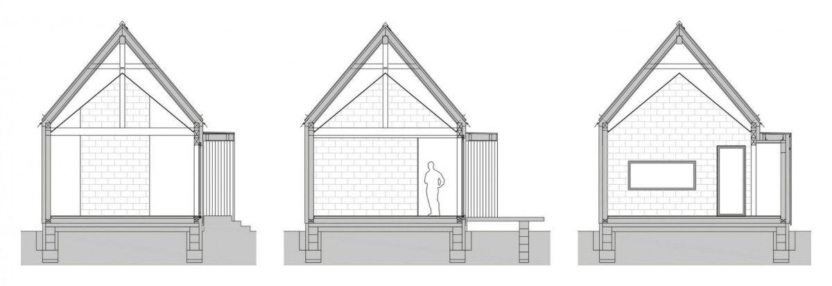 Dřevěný dům Lučatín, Jaro Krobot architekt, řez