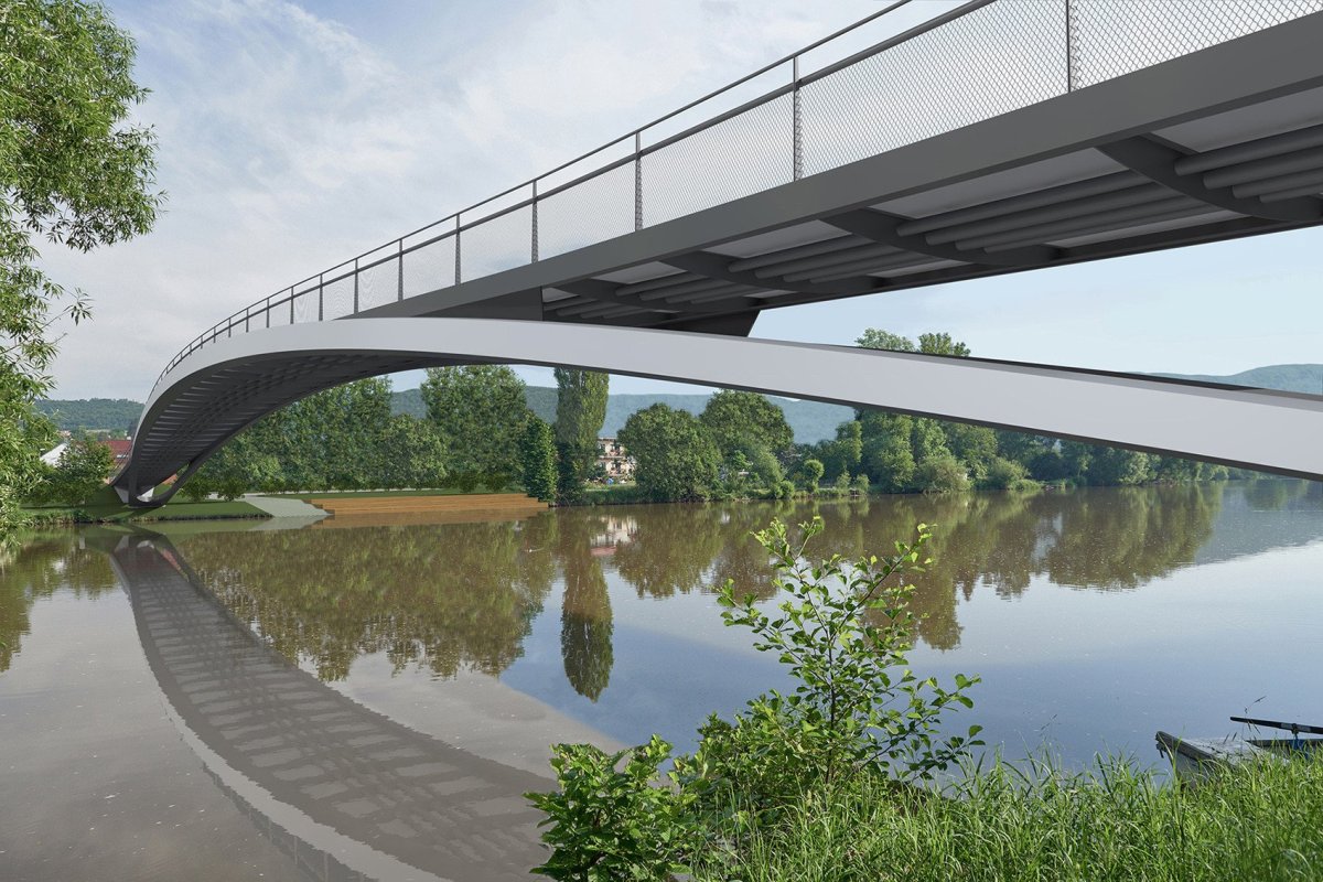 Architektonická soutěž na lávku přes Berounku v Hlásné Třebáni, 1. místo, Stráský, Hustý a partneři, s.r.o.