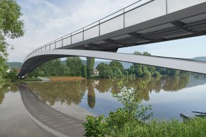 Architektonická soutěž na lávku přes Berounku v Hlásné Třebáni, 1. místo, Stráský, Hustý a partneři, s.r.o.