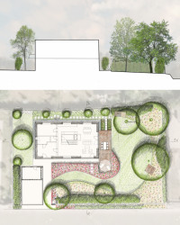 Rodinný dům ve Vraném nad Vltavou, půdorys, řezopohledy, zdroj : Kontinual