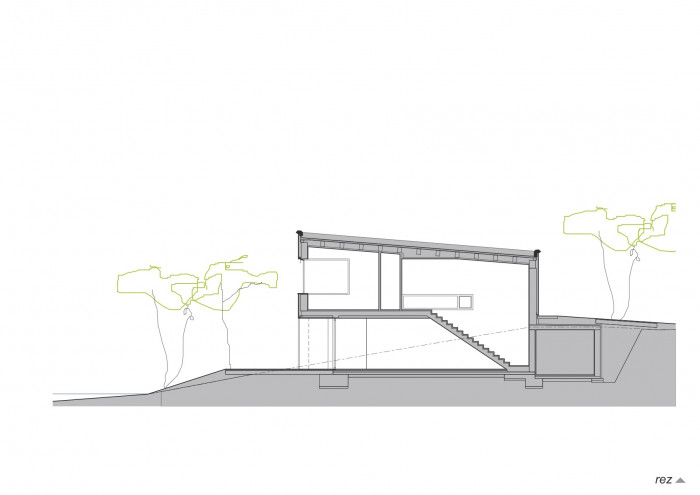 Chata PS ve slovenské obci Plavecký Štvrtok, Hantabal architekti, řez