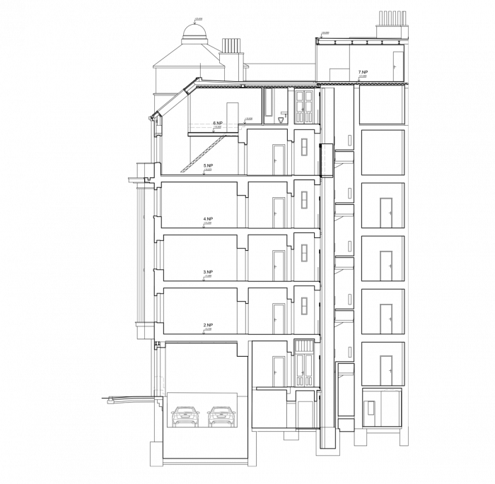 Uhlík architekti, Činžovní dům Letná, řez – foto
