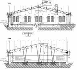 Rekonstrukce lokomotivní výtopny Kořenov, řezy, ALEJ
