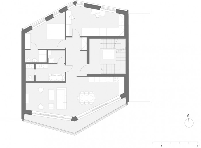 Bytový dům Mydlářka, půdorys 3NP, Doležel Architekti