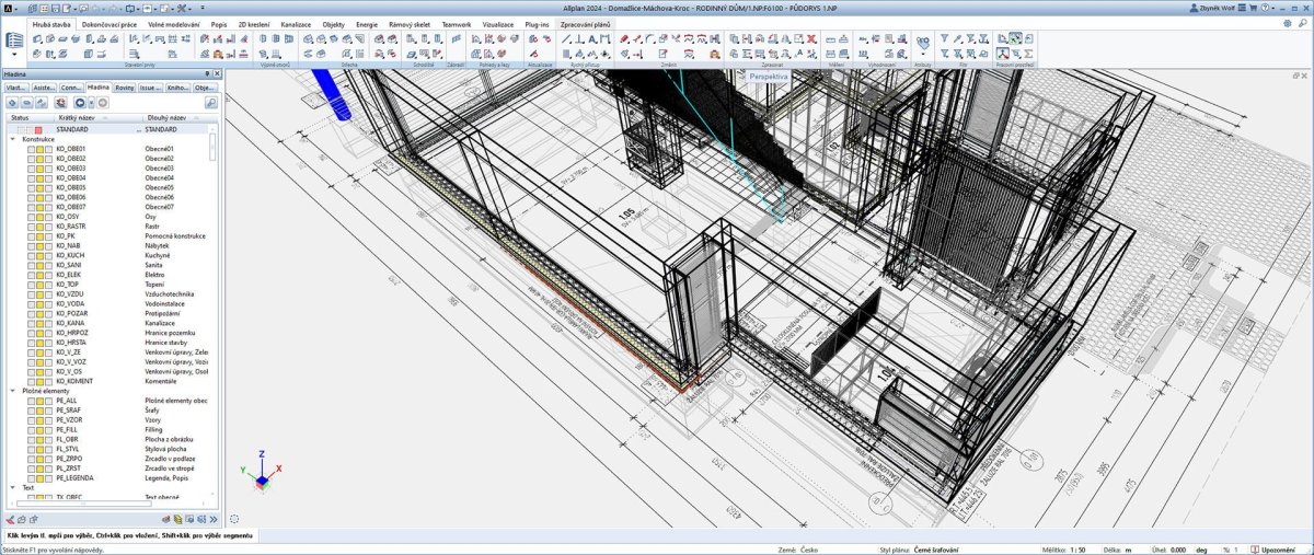 Na předměstí desetitisícového západočeského města roste moderní rodinný dům. Za jeho architekturou stojí Petr Sladký, projekční část zajistila kancelář AW Projekt. (na obrázku axonometrie 1.NP)
