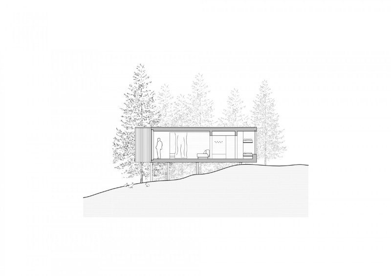 Sheltre pre hotel Bjornson, Ark-shelter / Michiel De Backer, Viktor Mikovčák, Martin Mikovčák, řez