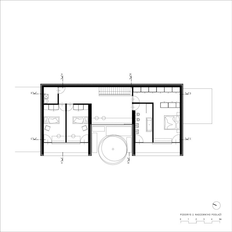 Rodinný dům Kostelec, půdorys 2NP, Chládek architekti