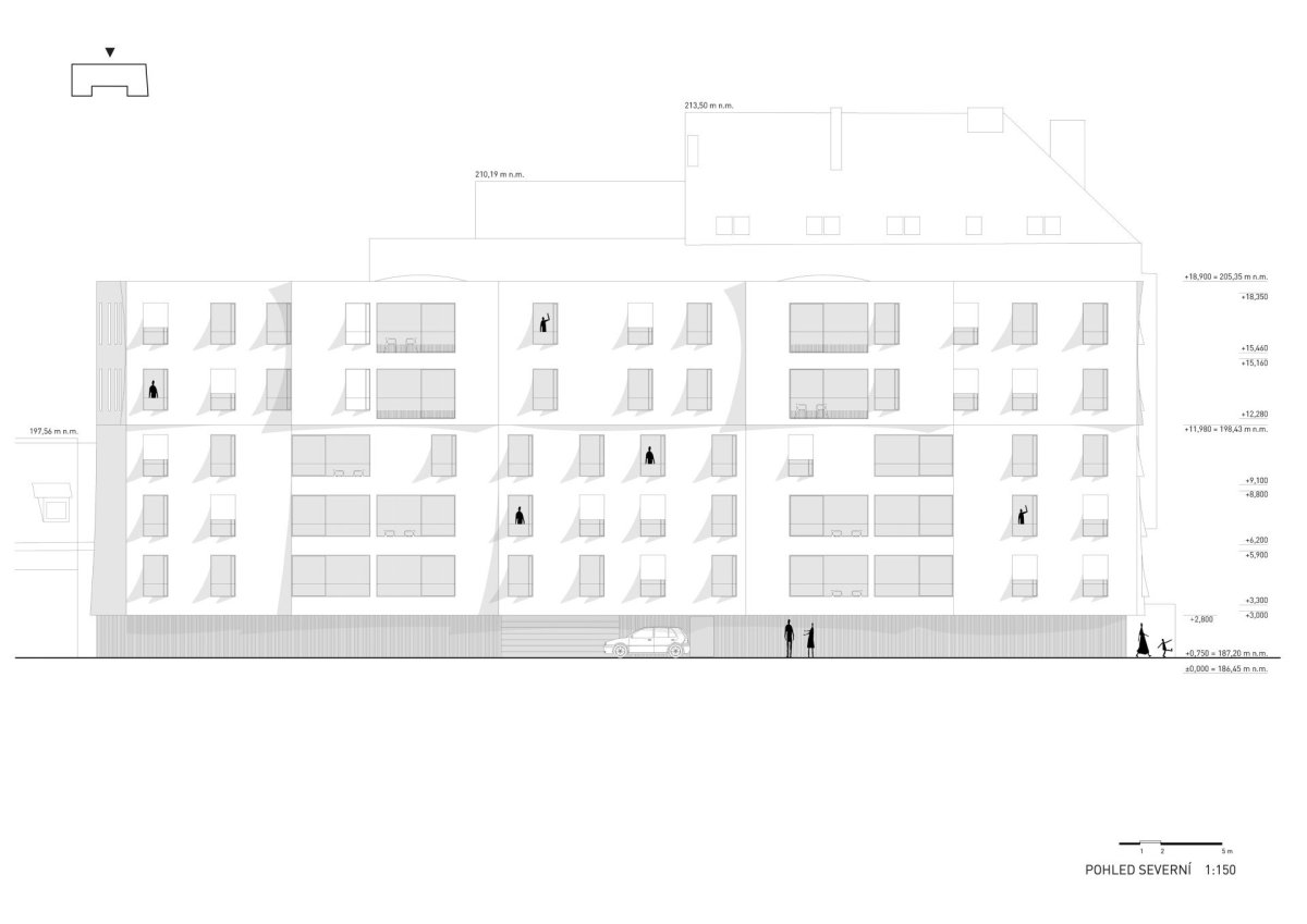 Pohled severní - architektonické návrhy řešení v průběhu projekční přípravy