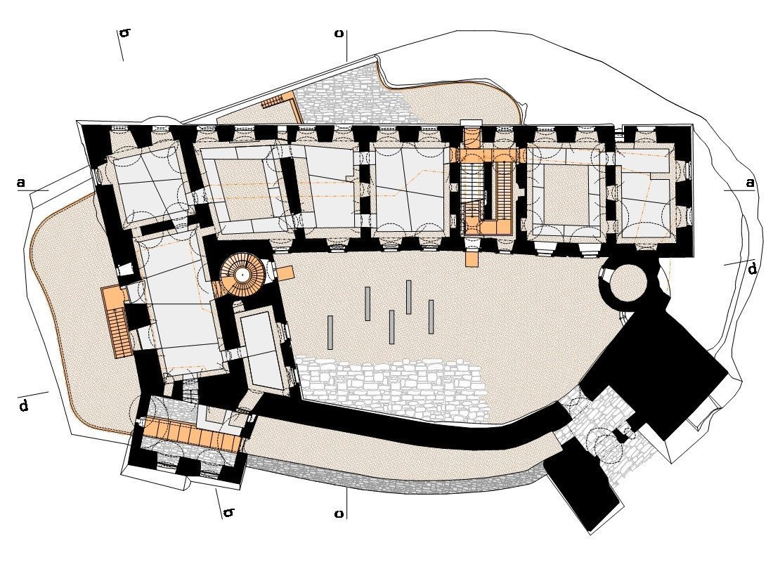 Rekonstrukce paláce hradu Helfštýna, půdorys 1P, Atelier-r / Miroslav Pospíšil, Martin Karlík