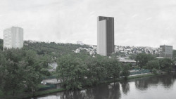 Návrh studentského bydlení v Holešovicích, vizualizace, Markéta Kanyzová.