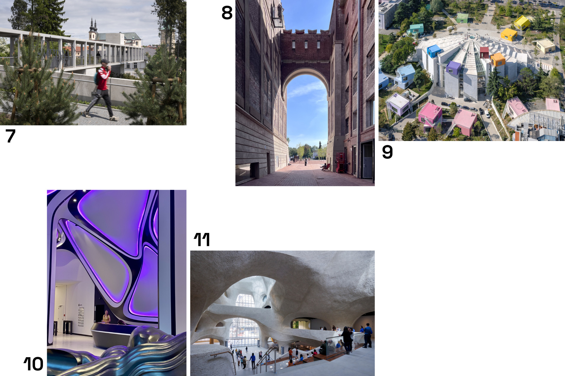 7. lávka v Litomyšli, Koumar & Ehl architekti 8. rekonstrukce areálu Automatických mlýnů v Pardubicích, Transat architekti, Šépka architekti, Prokš & Přikryl, ateliér Zette 9. přestavba památníku Envera Hodži v Tiraně, MVRDV 10. Masaryčka, Zaha Hadid Architects 11. přístavba Amerického muzea přírodní historie, studio Gang