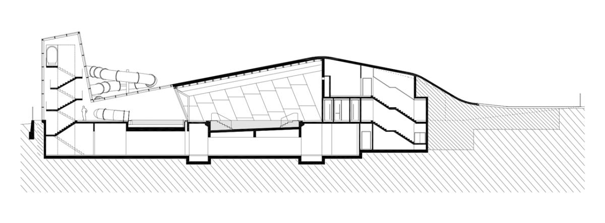 Architekti DRNH, Krytý plavecký bazén v Litomyšli, příčný řez – foto
