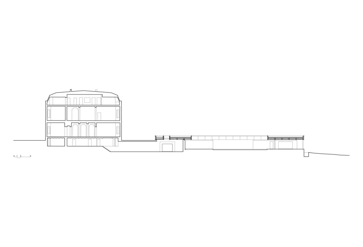 BAUKUNST, Polyvalentní infrastruktura, boční řez, výkres