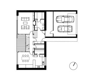 Rodinný dům na Větrném Vrchu, půdorys 1np, Stempel & Tesar architekti