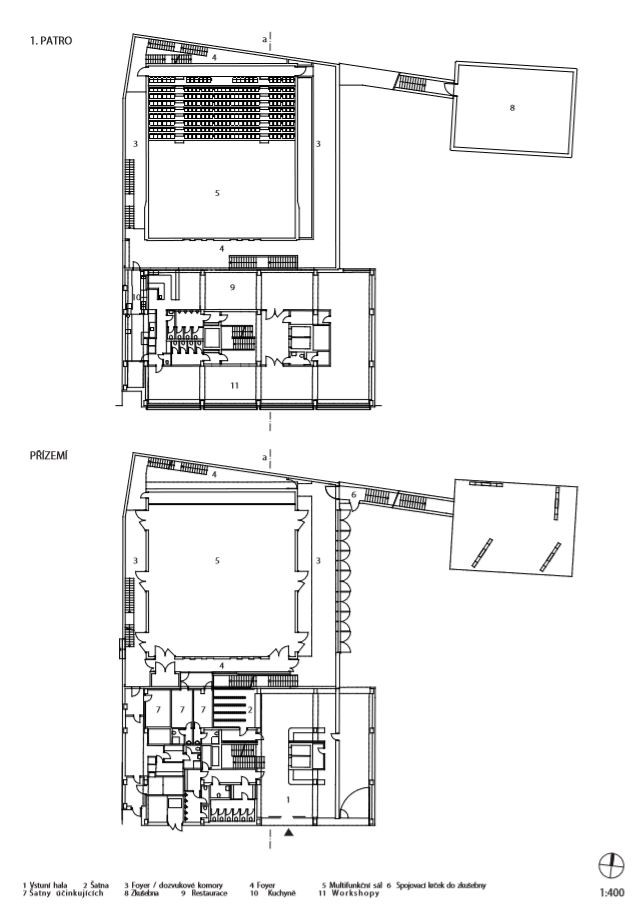 DOX+, půdorys 1NP a 2NP, Petr Hájek ARCHITEKTI