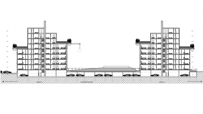 Bytový dům N!DO, řez, Grido architekti