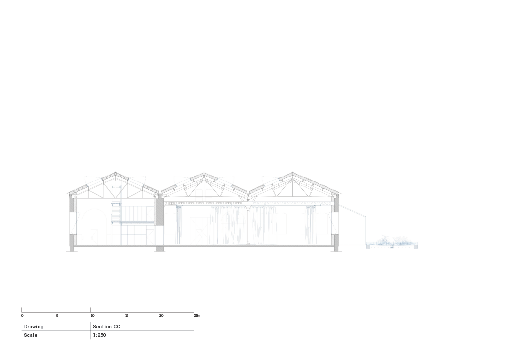 Řez (Rekonstrukce bývalých železničních dílen; ASSEMBLE, Atelier Luma, BC Architects )