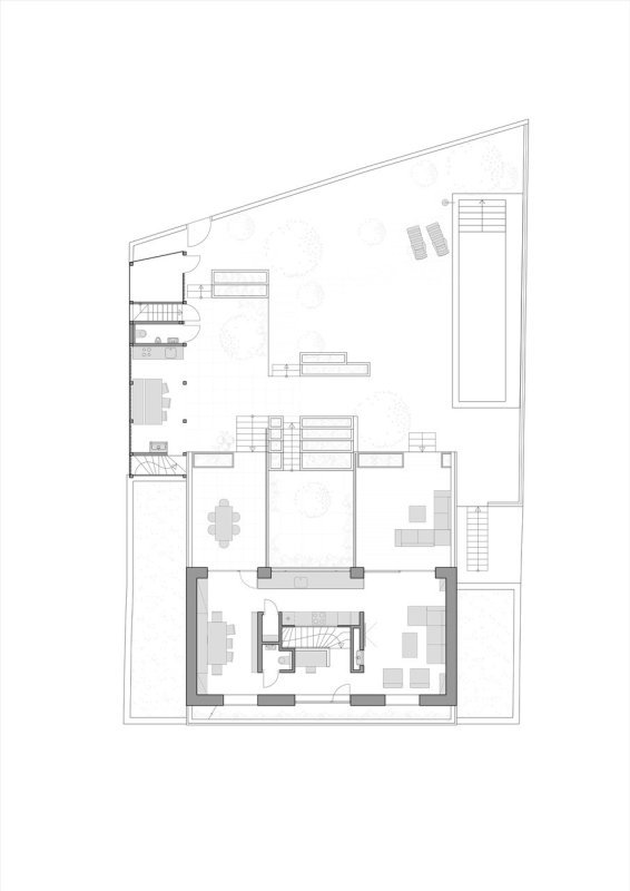 Rodinný dům s atriem, SENAA architekti / Václav Navrátil, Jan Sedláček, půdorys 2NP