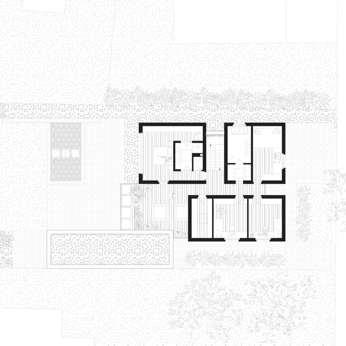 Rodinný dům Lhotka, půdorys 2 NP, SOA architekti