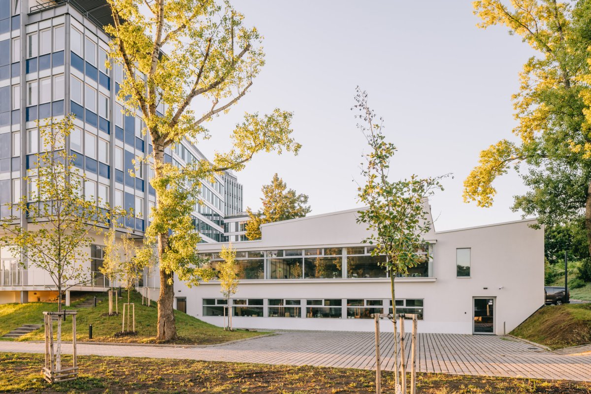 Rekonstrukci vedla ateliér A8000, který si zde vybudoval kanceláře, konkrétně v křídle, kde se původně nacházela jídelna. (Ateliér v panelárně od A8000)