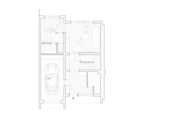 Půdorys 1. nadzemní podlaží - návrh (Řadový dům v Čimicích, Plus One Architects)