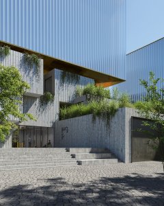 Vítězný návrh architektonického studia JIKA-CZ s.r.o. na depozitární komplex Národní galerie Praha. Vizualizace: monolot