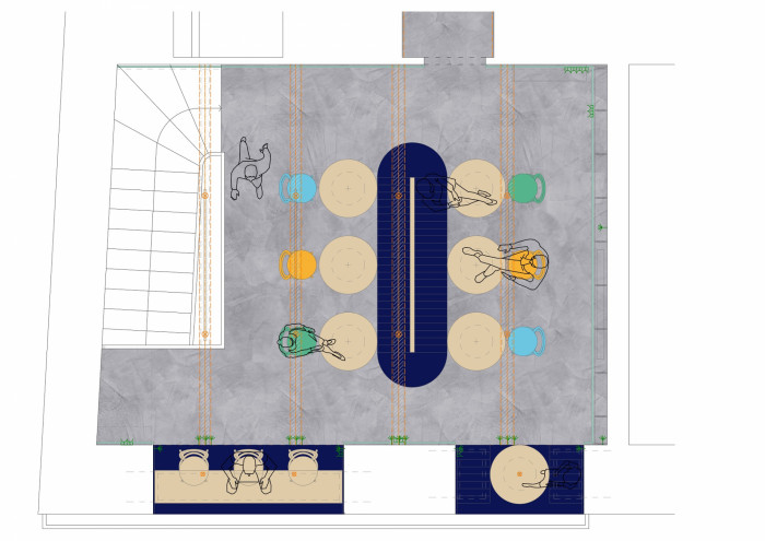 Interiér řemeslné pekárny William Thomas Artisan Bakery v Brně, Atel!er / Kateřina Horych, půdorys