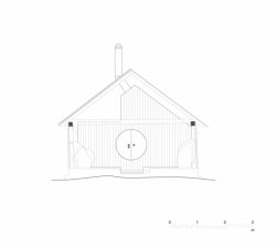 Transformace stodoly v údolí Myrkdalen na turistické ubytování, řez, OPAFORM