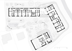 Půdorys 1. NP (Domov pro seniory s mateřskou školou v Horních Jirčanech, ti architekti)