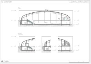Zimní stadion v Teplicích, MISE a SIAL Architekti a inženýři, řezy 2