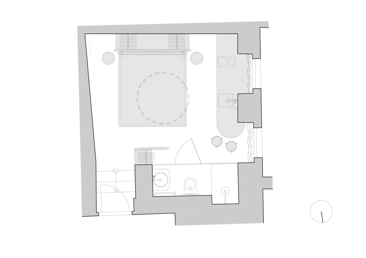 Půdorys (Rekonstrukce miniapartmánu; ateliér Tunicate)