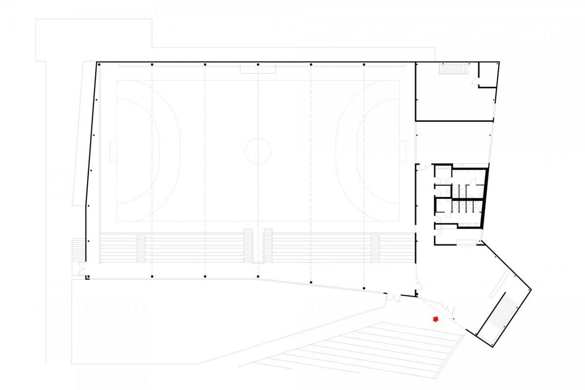 Sportovní hala Kuřim, CUBOID architekti, půdorys 1 NP