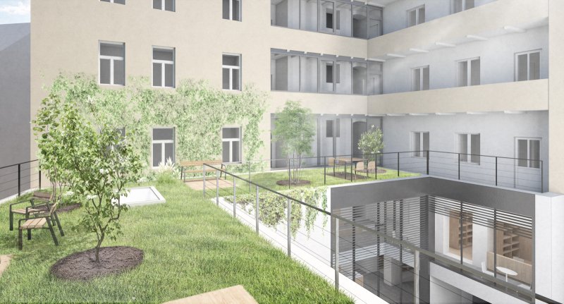 Dostavba a úpravy budovy ČKAIT, zahrada, FAM ARCHITEKTI