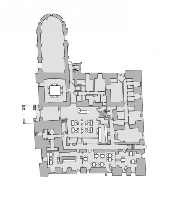 Rekonstrukce arcibiskupského zámku a zahrad na hotel, půdorys 1np, SHA Šafer Hájek architekti