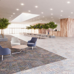 Optické rozdělené prostory díky použítí dvou kompatibilních vzorů z kolekce Flotex by Galeote 340004F Patchwork pastel a 340005F Patchwork carboncillo.