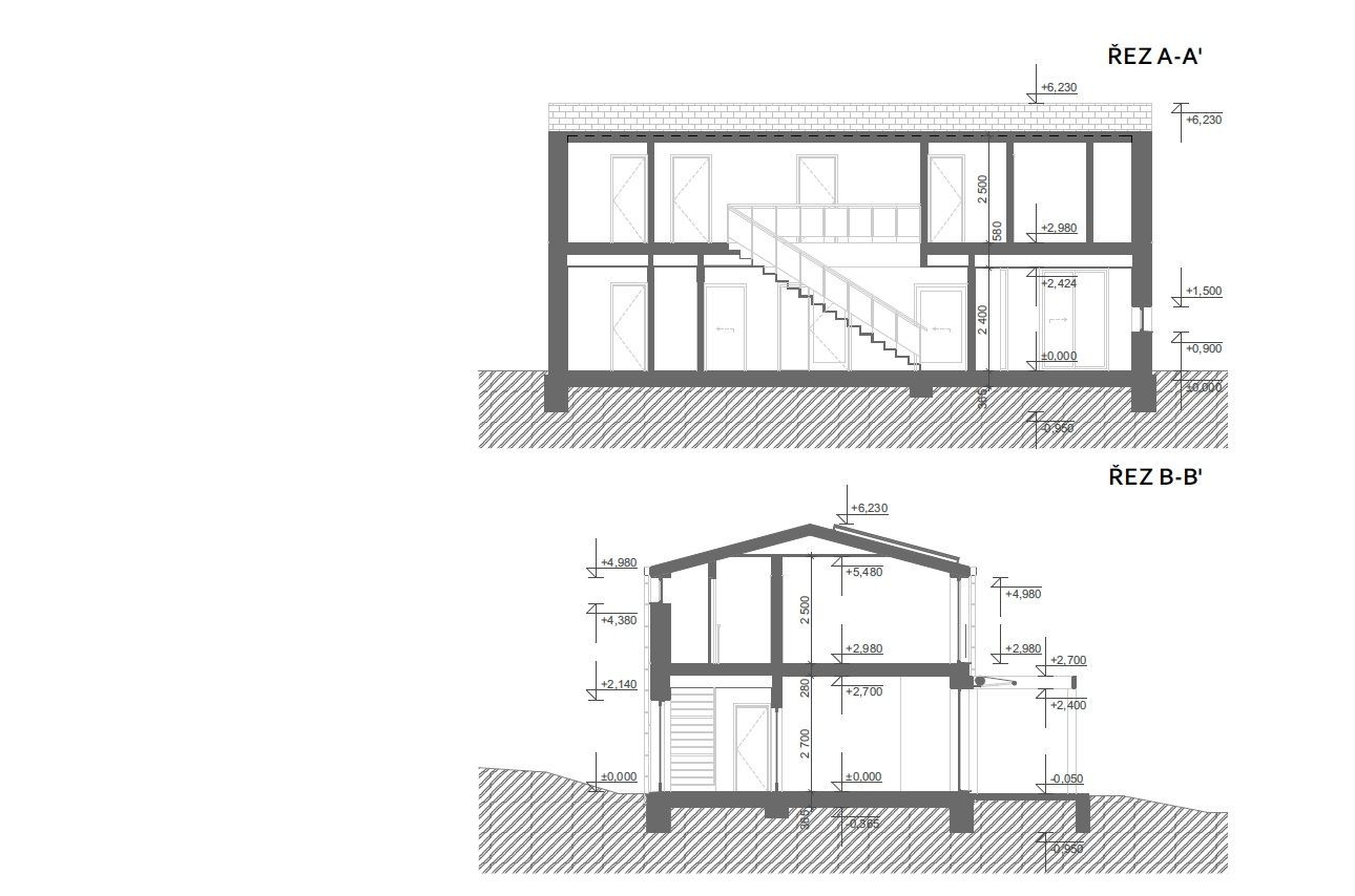 NOSCALE architects, RD v Odoleně Vodě, řez, výkres