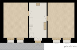 Rekonstrukce činžovního bytu s pavlačí, půdorys původní stav, No Architects