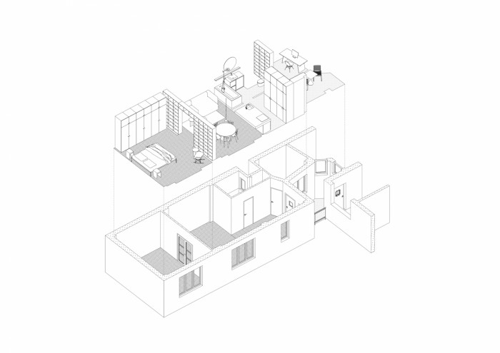 Byt H, Grau Architekti, axonometrie