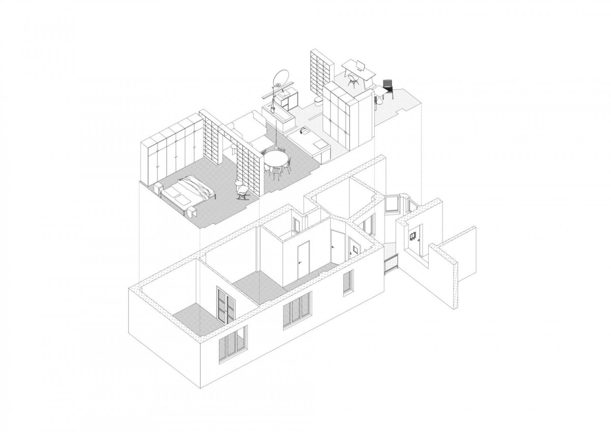 Byt H, Grau Architekti, axonometrie