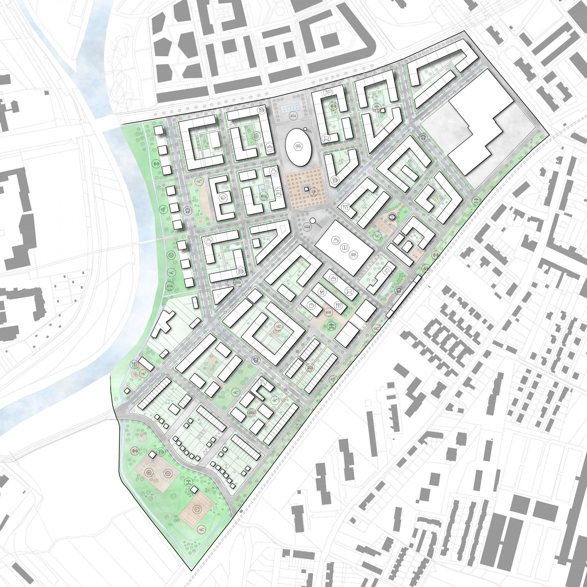 2. - 3. místo - Hrabánek,&nbsp; Mezinárodní studentská soutěž URBAN DESIGN AWARD za rok 2018/2019. Zdroj: Fakulta architektury ČVUT