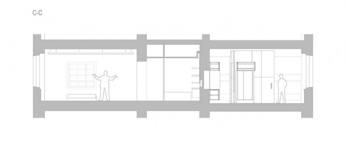 PROGRES ATELIER, Rekonstrukce bytu na Letné, řez C-C' – foto