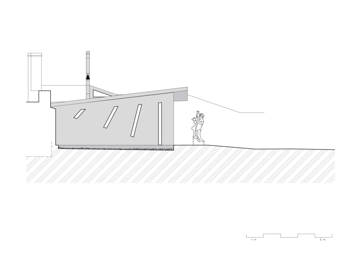 Pohled SZ (Kaple v Praze-Záběhlicích; JIRSA – ARCHITEKTI)